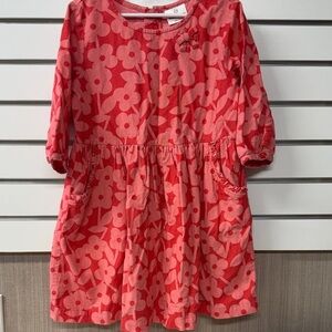 Hanna Andersson pink Floral corduroy, three-quarter sleeve length Kids Dress